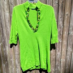 Magaschoni Green Jeweled Beaded Tunic Sweater S